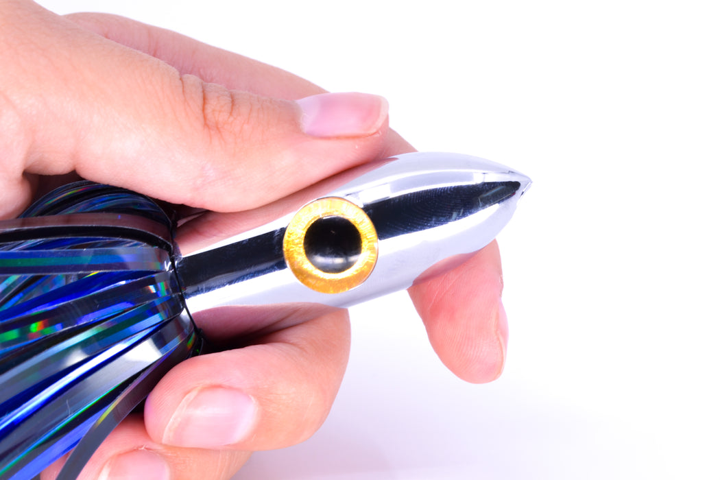 Iland Lures Black-Blue Mylar Hair Chrome Head "Hawaiian Eye" Ilander 8.5" 2.5oz IL400M-BK/BL