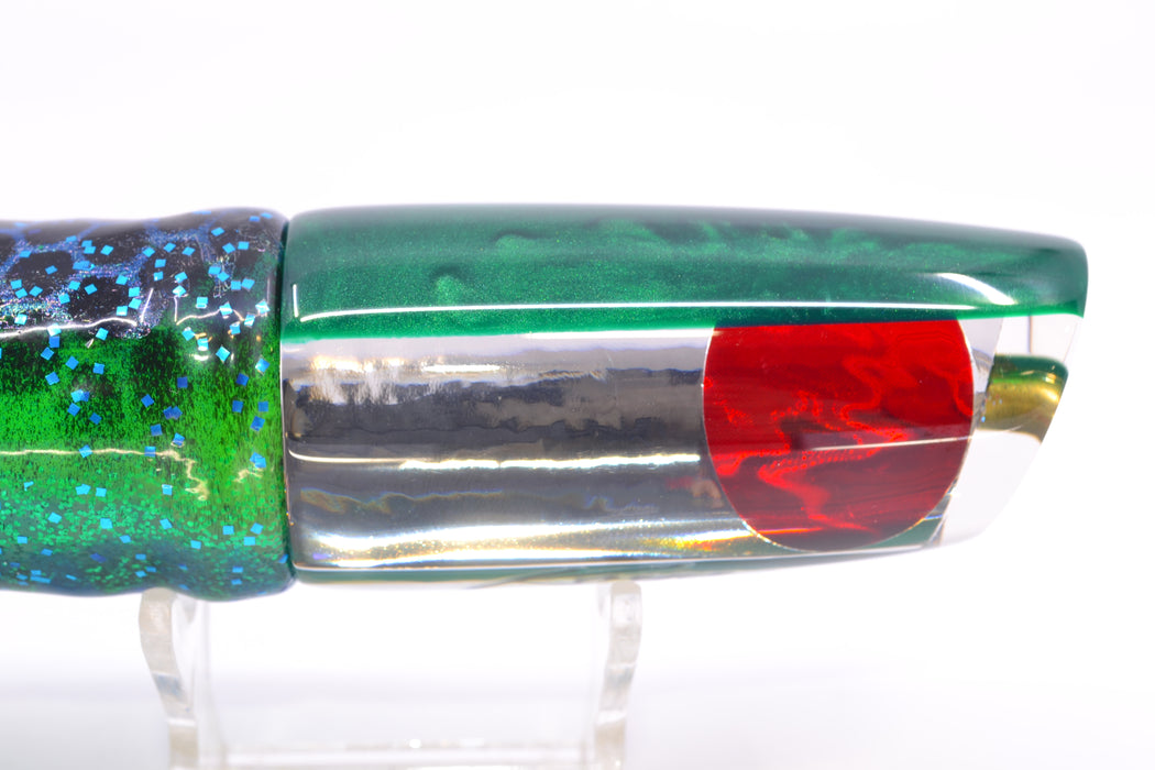 Koya Lures Clear Mirrored Green Back Small 614 10" 6oz Skirted Black Dots-Blue Dots