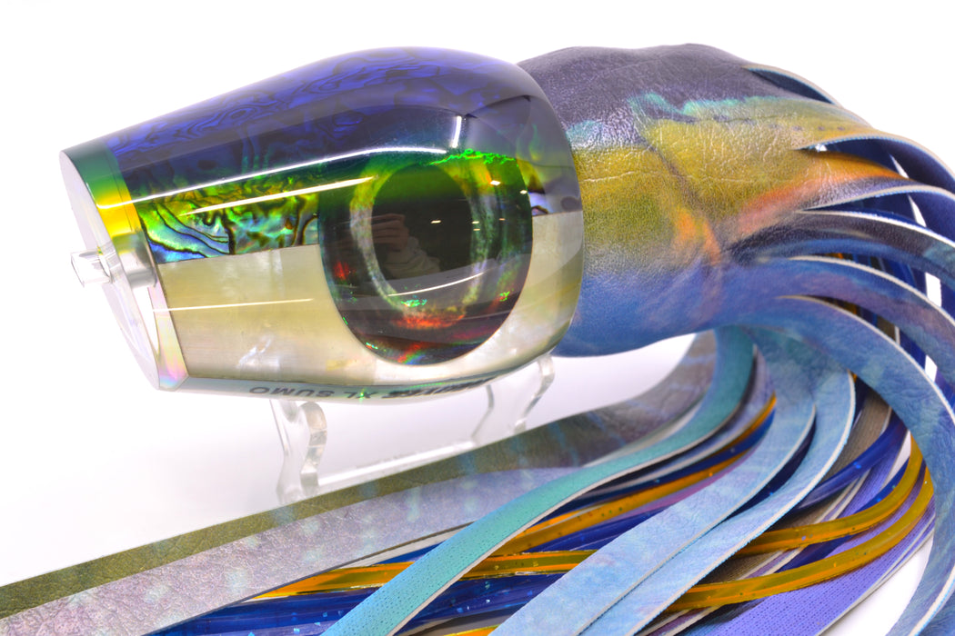 Moyes Lures Yellowfin Paua-MOP Blue-Yellow Back XL Sumo 16" 16.4oz ALV Vinyl Yellowfin GZE