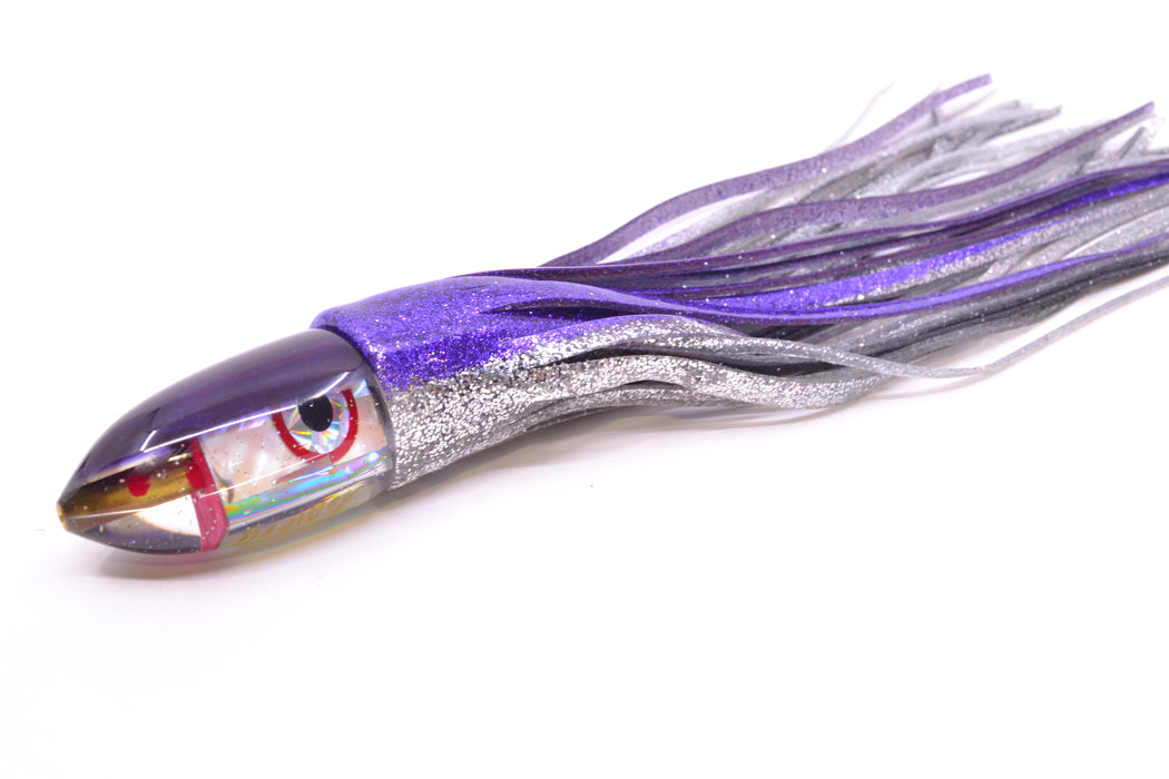Bomboy Lures White Abalone Purple Back Baby Bomb 9" 5oz Skirted Purple-Silver/Silver-Black