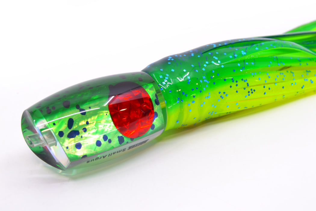 Moyes Lures Mahi MOP Green Back Red Eyes Small Argus 9" 3.5oz Skirted Mahi