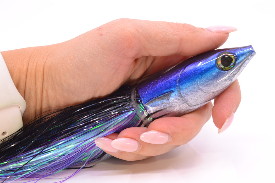 Ali'i Kai Lures Small Aku 9" 6oz EZ Flash Black-Purple Stripes-White with Aku Stripes GZE