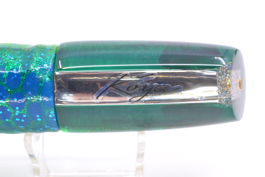 Koya Lures Clear Mirrored Green Back Small 614 10" 6oz Skirted Black Dots-Blue Dots