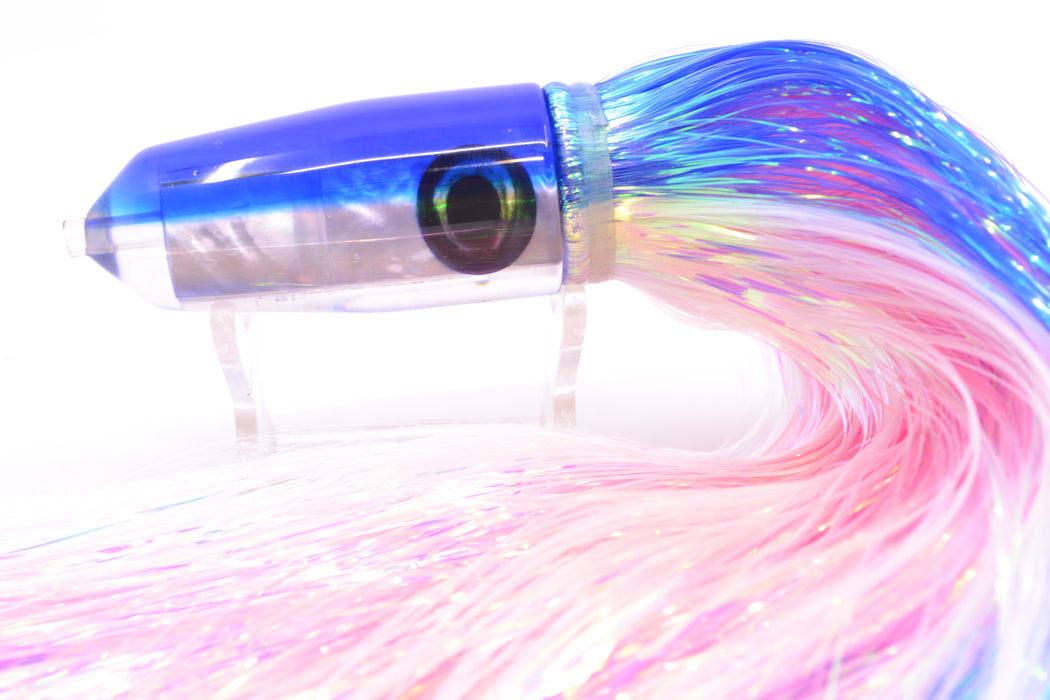 Moyes Lures White MOP Blue Back Sicario Bullet 8" 4.8oz Flashabou Blue-White/Pink GZE