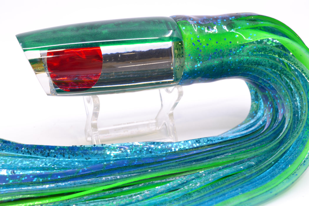 Koya Lures Clear Mirrored Green Back Small 614 10" 6oz Skirted Black Dots-Blue Dots