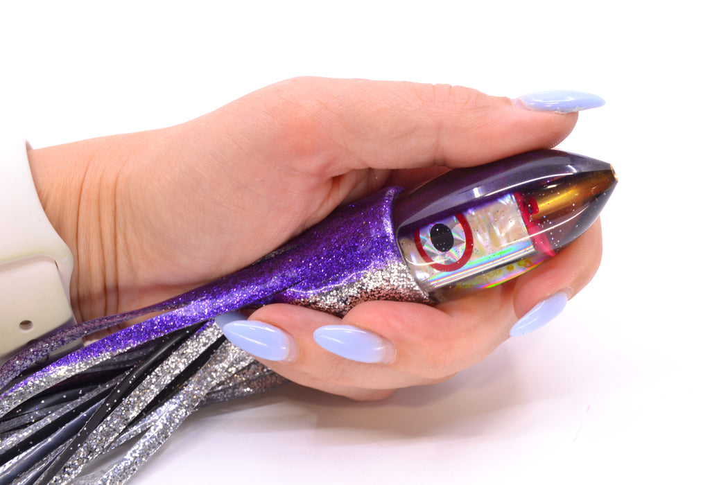 Bomboy Lures White Abalone Purple Back Baby Bomb 9" 5oz Skirted Purple-Silver/Silver-Black
