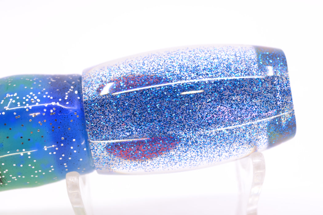 Moyes Lures White MOP Blue Back Red Eyes Small Argus 9" 3.5oz Skirted Fruit Salad