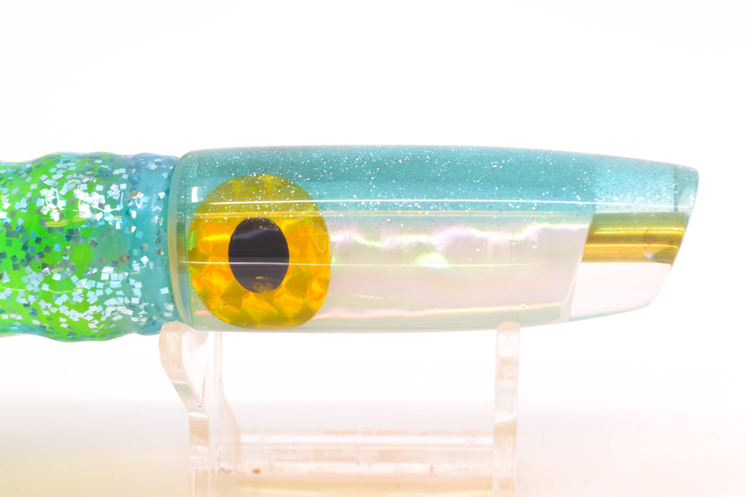 Coggin Lures White Pearl Glass Ice Blue Back Malolo Fying Fish 7" 3oz Skirted Ice Blue/Rainbow