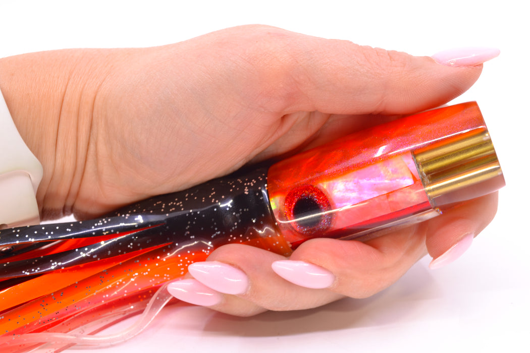 Big Reidee Orange MOP Orange Back 4-Hole Pusher 9" 6.6oz Skirted Black-Clear/Pink