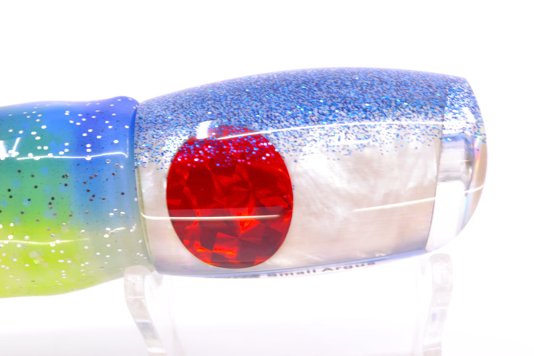 Moyes Lures White MOP Blue Back Red Eyes Small Argus 9" 3.5oz Skirted Fruit Salad