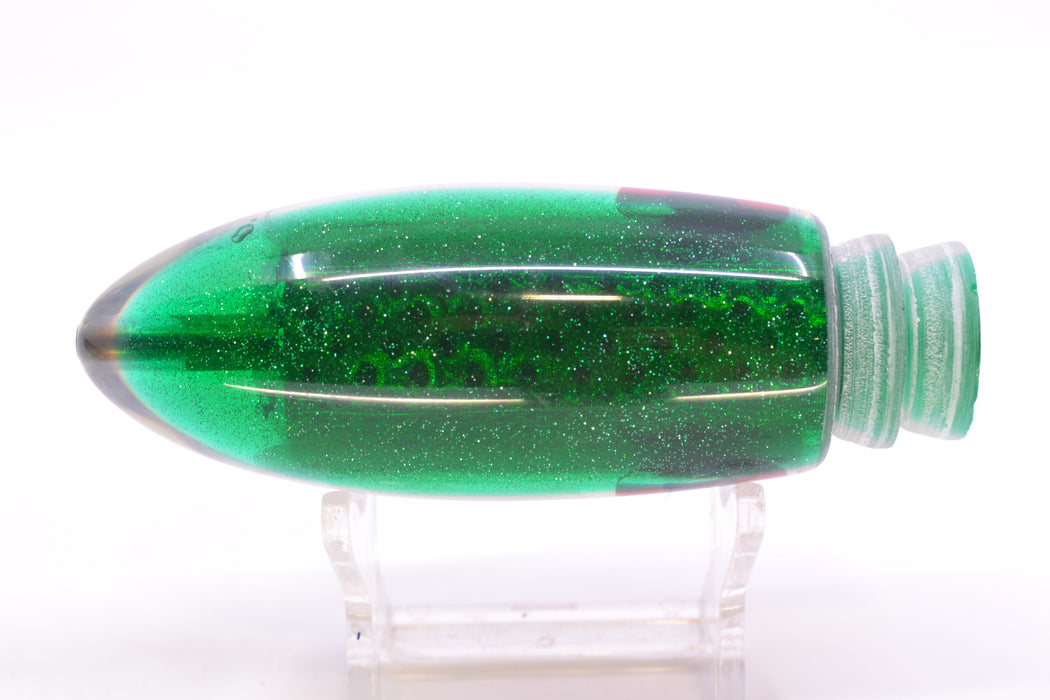 Coggin Lures White Pearl Glass Green Back Black-Red Eyes Da Bomb Bullet 9" 6.7oz