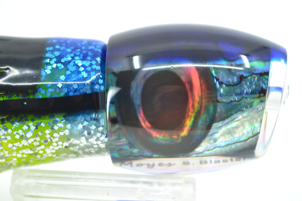 Moyes Lures Paua Shell Blue Back Small Blaster 9" 4.5oz Skirted Blue-Black-Rainbow