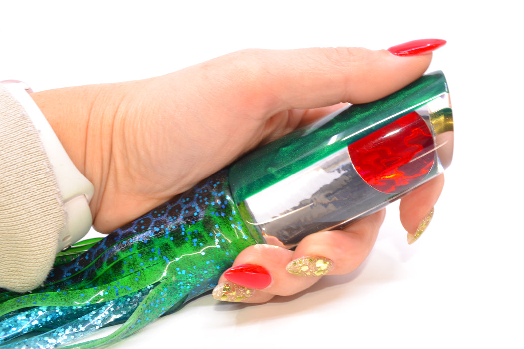 Koya Lures Clear Mirrored Green Back Small 614 10" 6oz Skirted Black Dots-Blue Dots