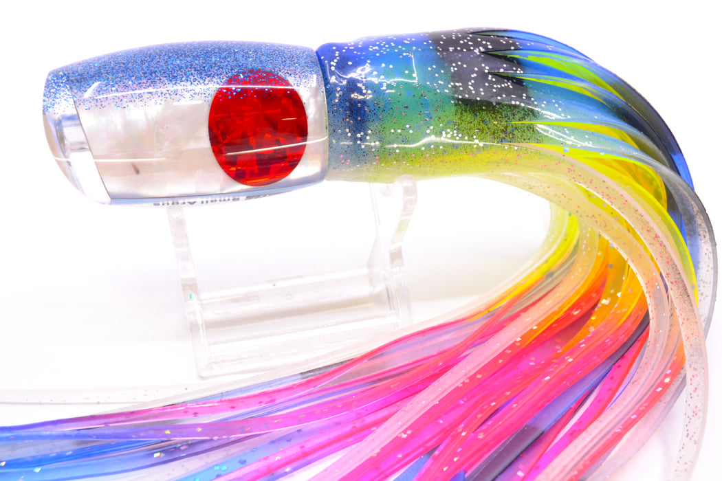 Moyes Lures White MOP Blue Back Red Eyes Small Argus 9" 3.5oz Skirted Fruit Salad