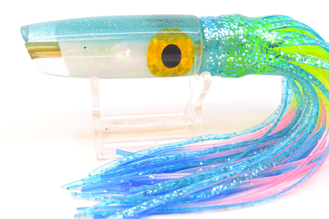 Coggin Lures White Pearl Glass Ice Blue Back Malolo Fying Fish 7" 3oz Skirted Ice Blue/Rainbow
