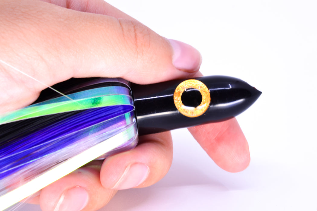 Iland Lures Flasher Series Black-Purple-Crystal Hair Black Head Jr. Dredge Ilander 6.5" 1oz DJR455F-BK/PL/CY