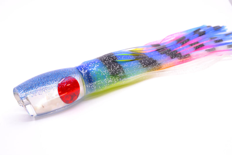 Moyes Lures White MOP Blue Back Red Eyes Small Argus 9" 3.5oz Skirted Fruit Salad