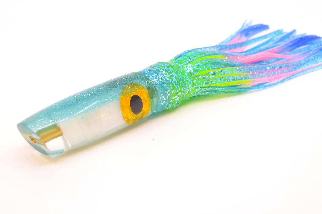 Coggin Lures White Pearl Glass Ice Blue Back Malolo Fying Fish 7" 3oz Skirted Ice Blue/Rainbow