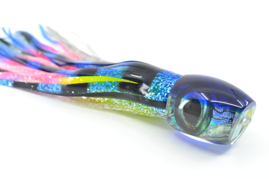 Moyes Lures Paua Shell Blue Back Small Blaster 9" 4.5oz Skirted Blue-Black-Rainbow