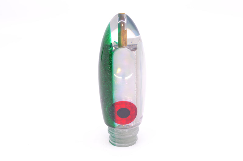 Coggin Lures White Pearl Glass Green Back Black-Red Eyes Da Bomb Bullet 9" 6.7oz