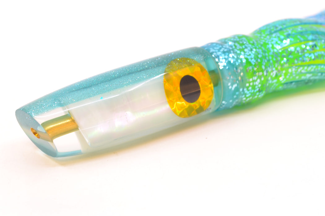 Coggin Lures White Pearl Glass Ice Blue Back Malolo Fying Fish 7" 3oz Skirted Ice Blue/Rainbow