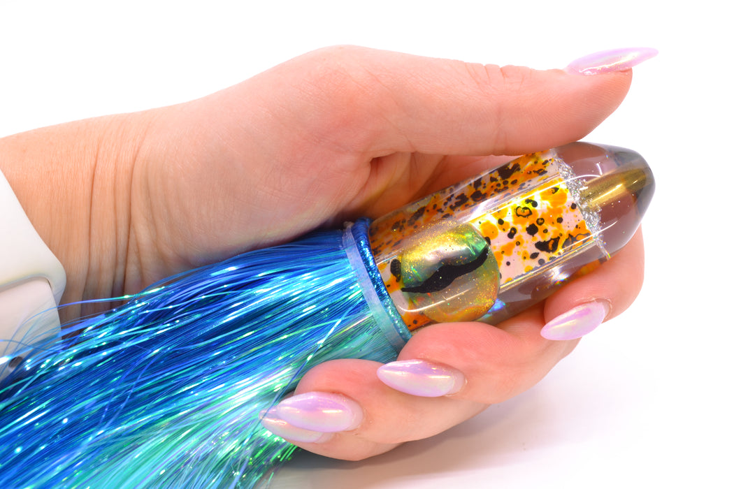 Ganku Lures Black-Yellow-White MOP Cuttlefish Bullet 10" 7oz Strobez Royal Blue-Ice Blue