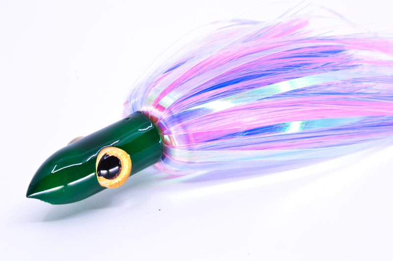 Iland Lures Flasher Series Crystal-Pink-Blue Hair Green Head Jr. Dredge Ilander 6.5" 1oz DJR452F-CY/EPK/EBLMIX