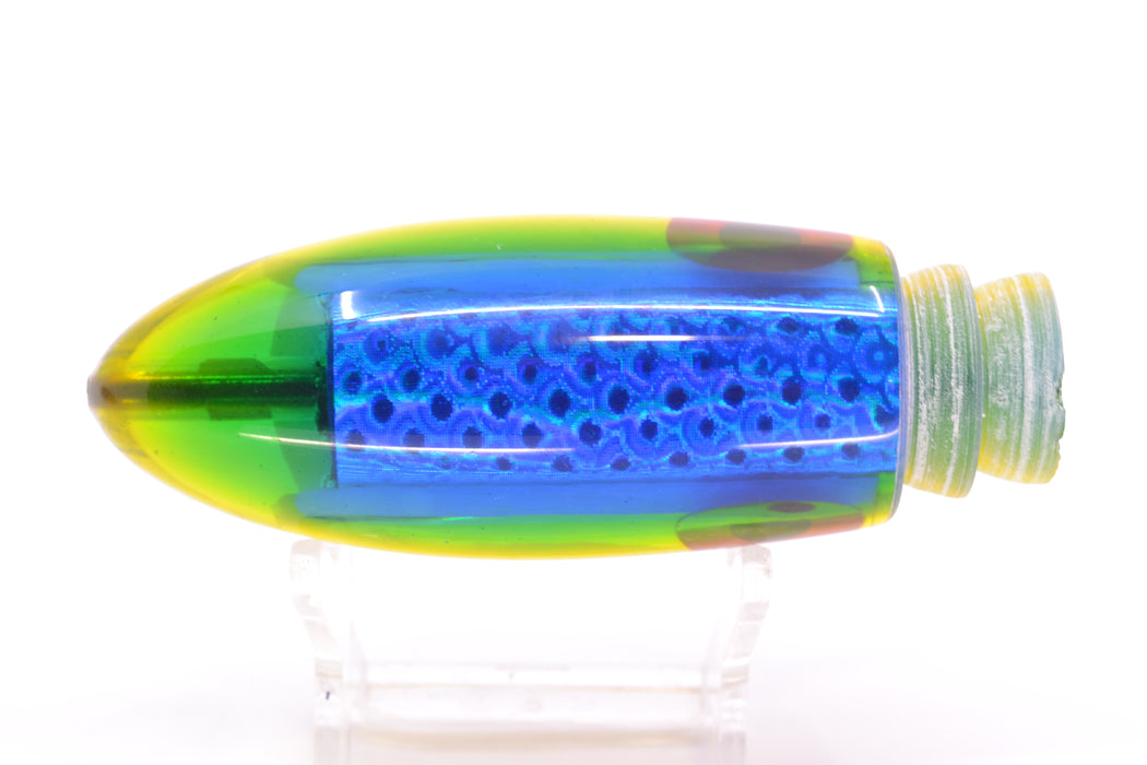 Coggin Lures White Pearl Glass Blue-Yellow Back Black-Red Eyes Da Bomb Bullet 9" 6.7oz