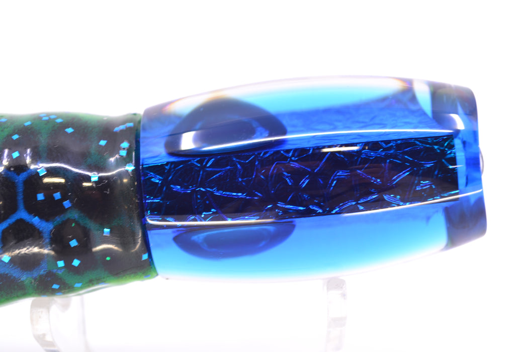 Moyes Lures Blue-Green Oil Slick Blue Back Taxi Eyes Small Argus 9" 3.5oz Skirted