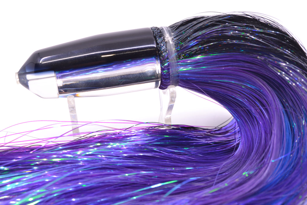 Moyes Lures Clear Mirrored Black Back Sicario Bullet 8" 4.8oz Strobez Black-Purple/Blue