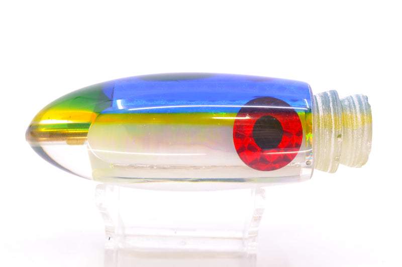 Coggin Lures White Pearl Glass Blue-Yellow Back Black-Red Eyes Da Bomb Bullet 9" 6.7oz