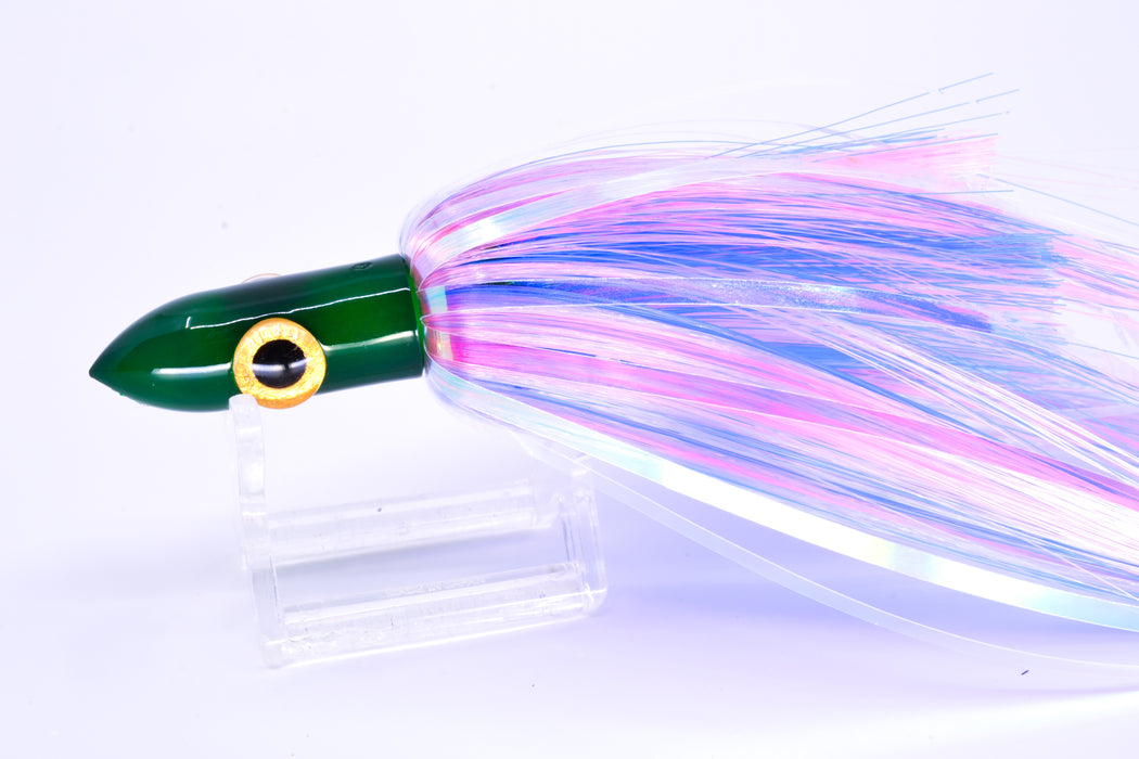 Iland Lures Flasher Series Crystal-Pink-Blue Hair Green Head Jr. Dredge Ilander 6.5" 1oz DJR452F-CY/EPK/EBLMIX