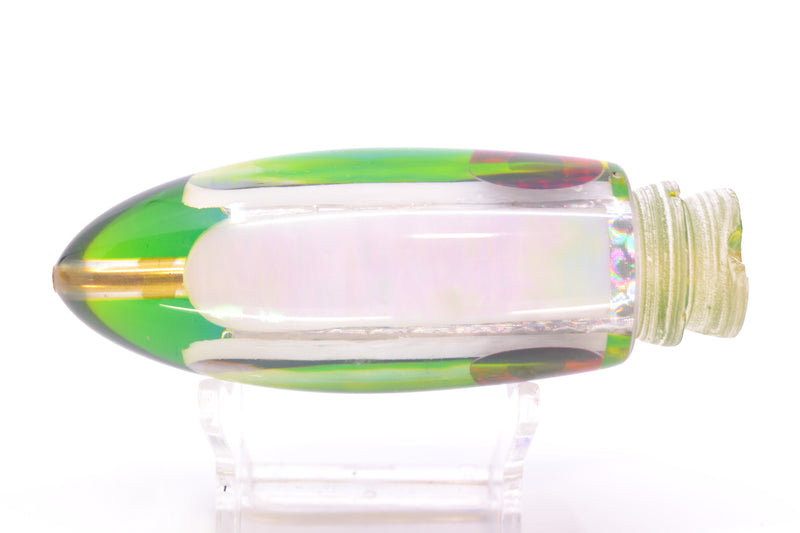 Coggin Lures White Pearl Glass Blue-Yellow Back Black-Red Eyes Da Bomb Bullet 9" 6.7oz