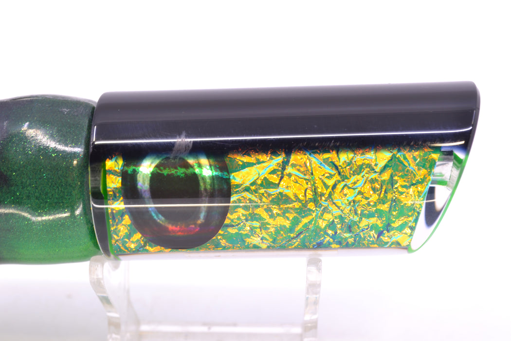 Moyes Lures Green-Orange Dichro Black Back Medium Pipe Bomb 12" 7.5oz FT Vinyl Green Tiger