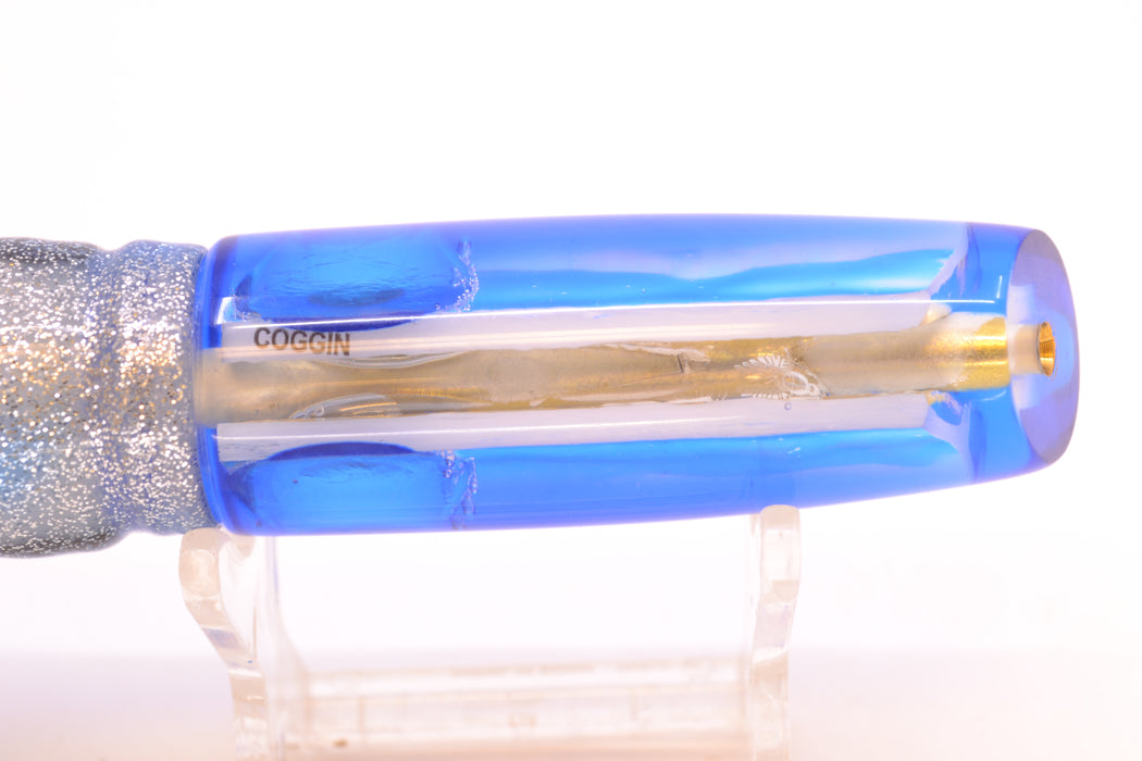 Coggin Lures White Pearl Glass Blue Back Malolo Fying Fish 7" 3oz Skirted Blue-Silver
