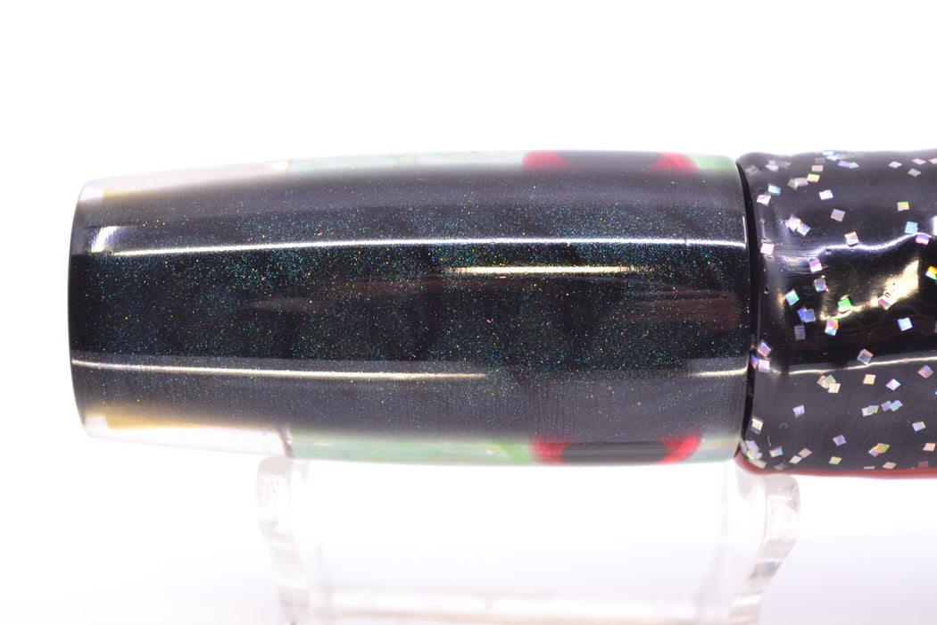 Big Reidee Green MOP Black Back Black-Red Eyes 4-Hole Pusher 9" 6.6oz Skirted Black
