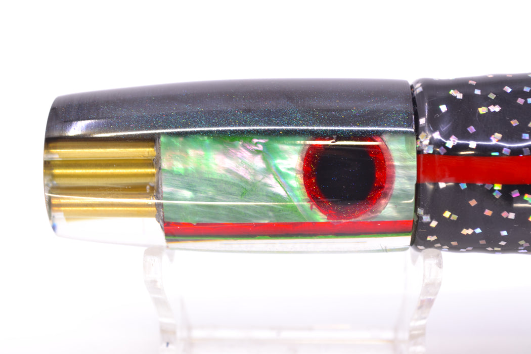 Big Reidee Green MOP Black Back Black-Red Eyes 4-Hole Pusher 9" 6.6oz Skirted Black