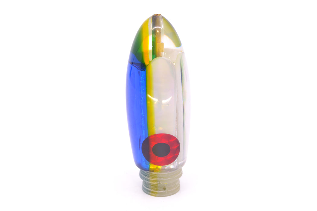 Coggin Lures White Pearl Glass Blue-Yellow Back Black-Red Eyes Da Bomb Bullet 9" 6.7oz