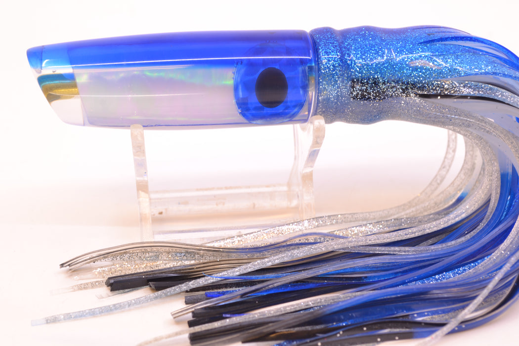 Coggin Lures White Pearl Glass Blue Back Malolo Fying Fish 7" 3oz Skirted Blue-Silver
