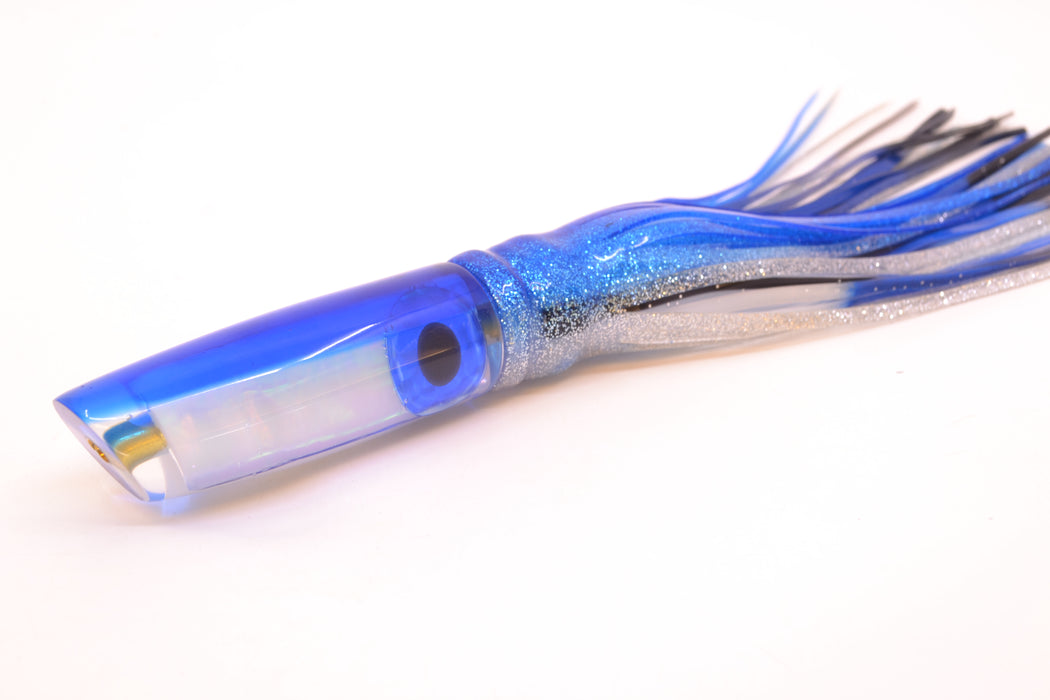 Coggin Lures White Pearl Glass Blue Back Malolo Fying Fish 7" 3oz Skirted Blue-Silver