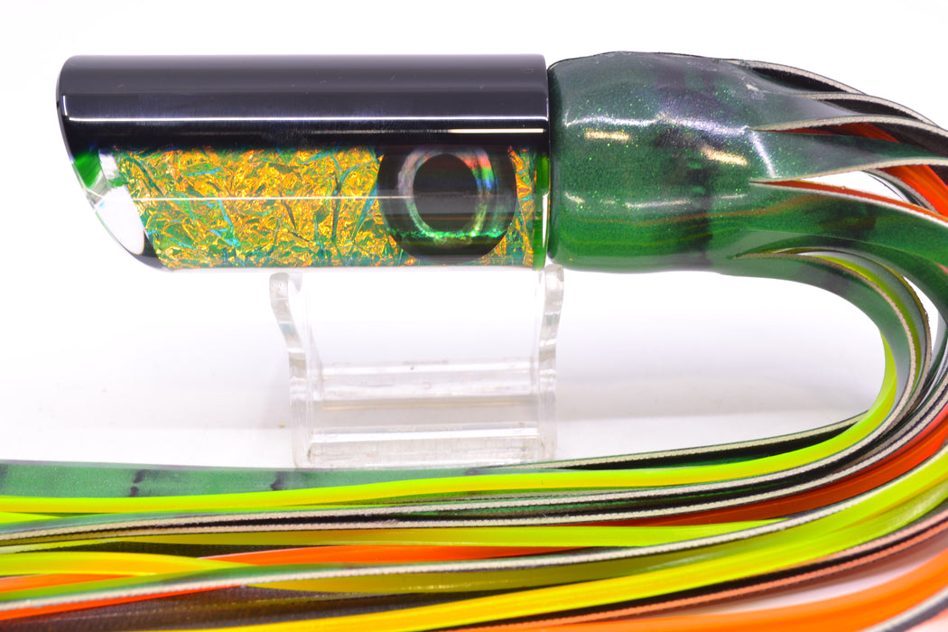 Moyes Lures Green-Orange Dichro Black Back Medium Pipe Bomb 12" 7.5oz FT Vinyl Green Tiger