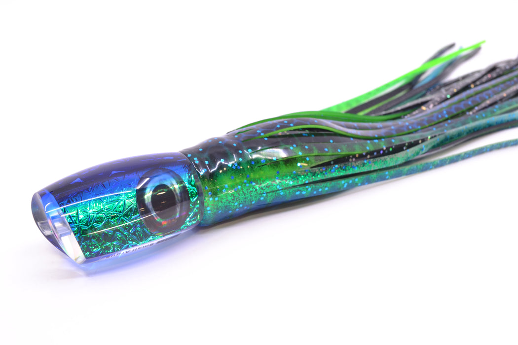 Moyes Lures Blue-Green Oil Slick Blue Back Taxi Eyes Small Argus 9" 3.5oz Skirted