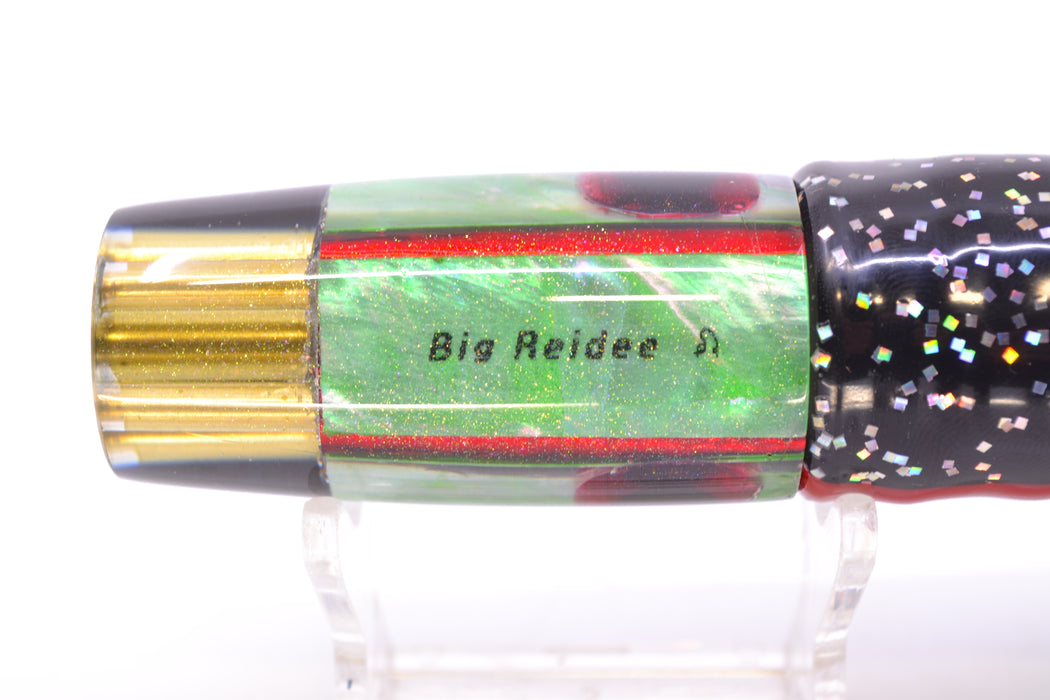 Big Reidee Green MOP Black Back Black-Red Eyes 4-Hole Pusher 9" 6.6oz Skirted Black