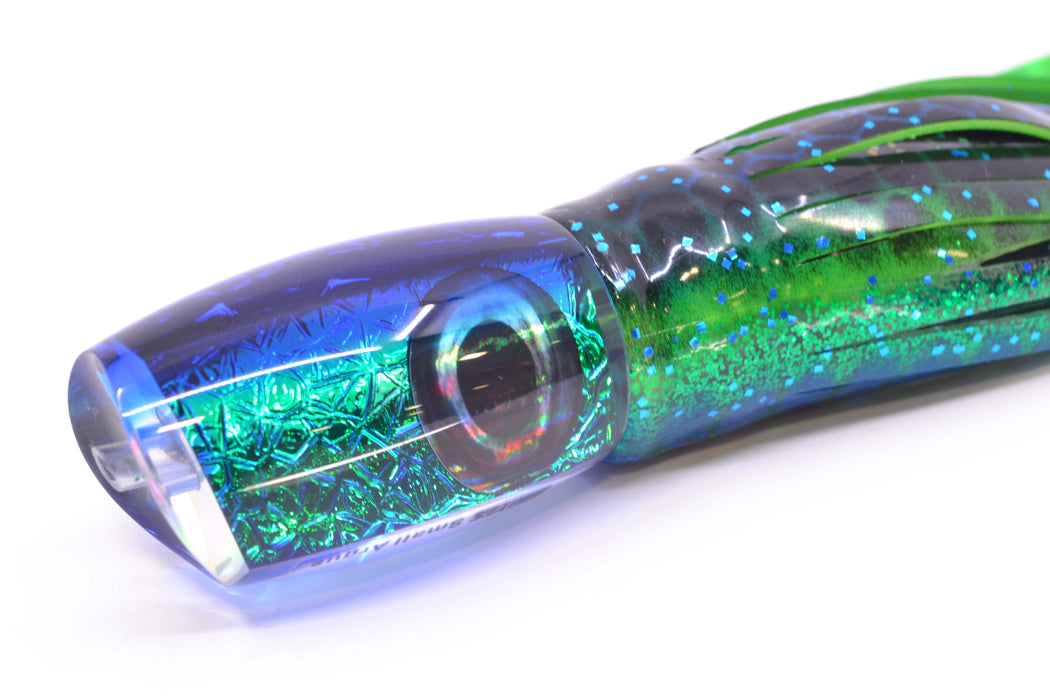 Moyes Lures Blue-Green Oil Slick Blue Back Taxi Eyes Small Argus 9" 3.5oz Skirted