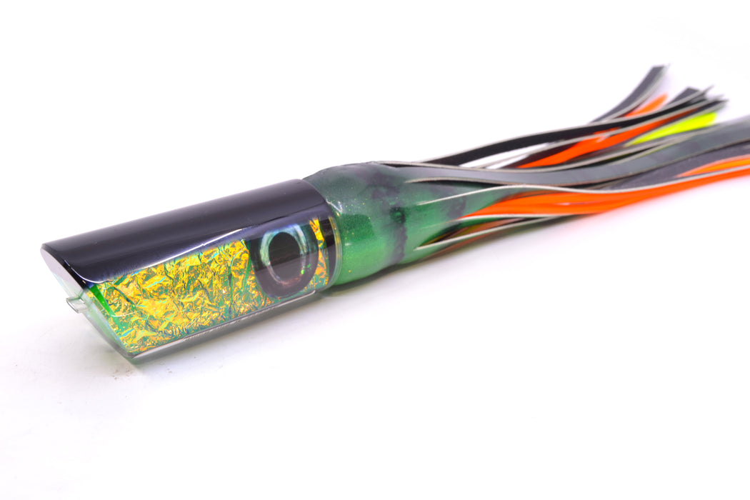 Moyes Lures Green-Orange Dichro Black Back Medium Pipe Bomb 12" 7.5oz FT Vinyl Green Tiger