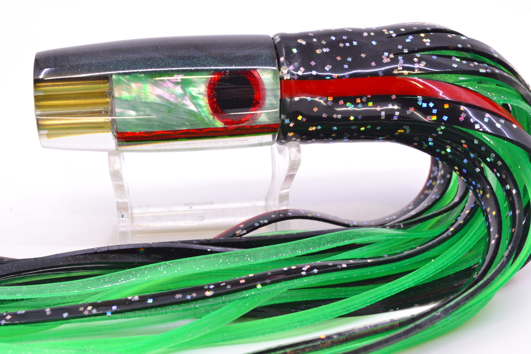 Big Reidee Green MOP Black Back Black-Red Eyes 4-Hole Pusher 9" 6.6oz Skirted Black