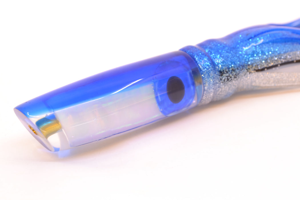 Coggin Lures White Pearl Glass Blue Back Malolo Fying Fish 7" 3oz Skirted Blue-Silver