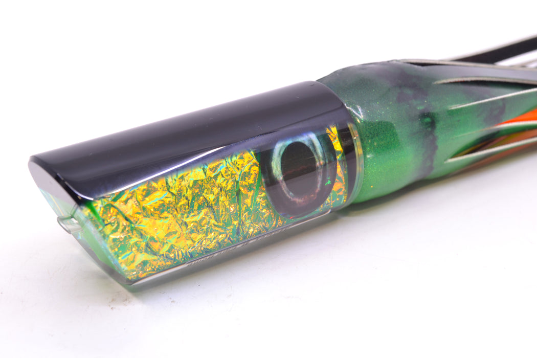 Moyes Lures Green-Orange Dichro Black Back Medium Pipe Bomb 12" 7.5oz FT Vinyl Green Tiger