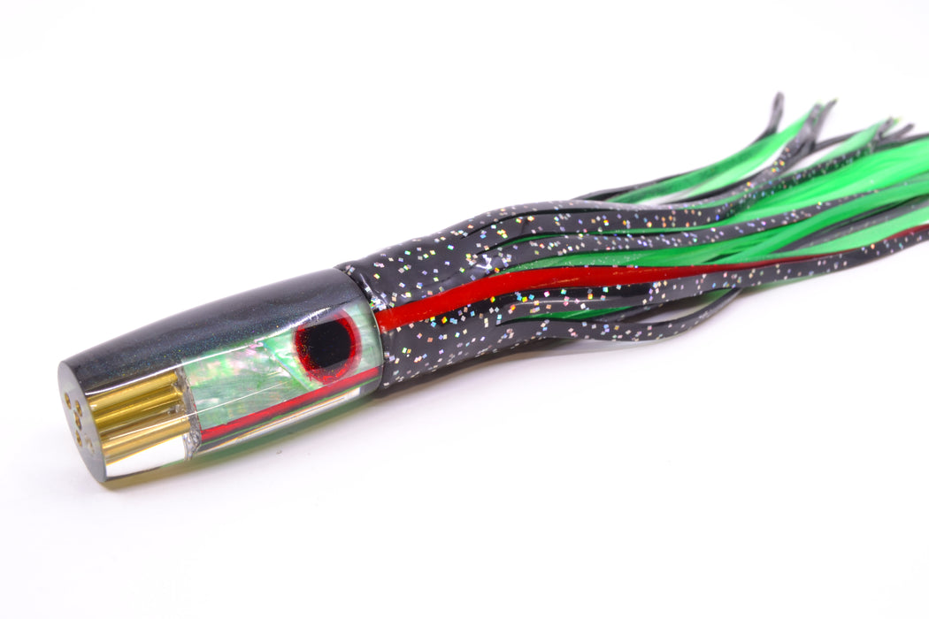 Big Reidee Green MOP Black Back Black-Red Eyes 4-Hole Pusher 9" 6.6oz Skirted Black
