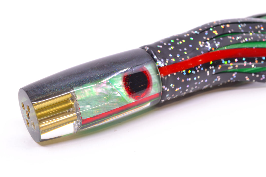 Big Reidee Green MOP Black Back Black-Red Eyes 4-Hole Pusher 9" 6.6oz Skirted Black